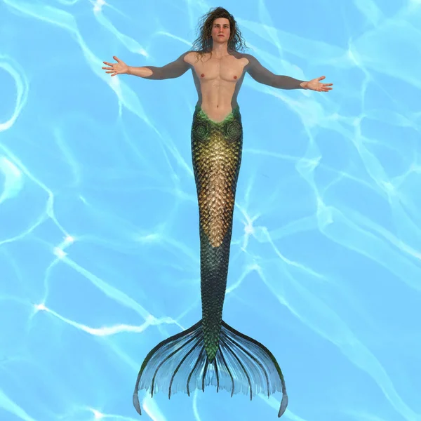 Render Merman Está Flutuando Superfície Piscina Com Uma Sensação Relaxamento — Fotografia de Stock