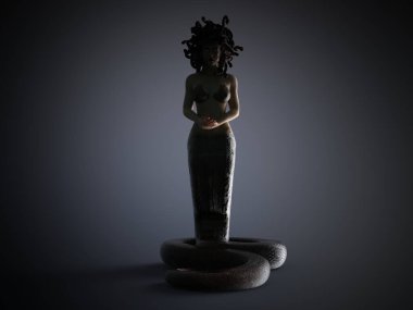 3D Render : Medusa, Gorgon character from Greek Mythology. A female character from Greek Mythology that has a snake body for her lower body, backlit clipart