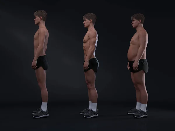 Render Die Vielfalt Der Männlichen Körperform Einschließlich Ektomorph Dünner Typ — Stockfoto