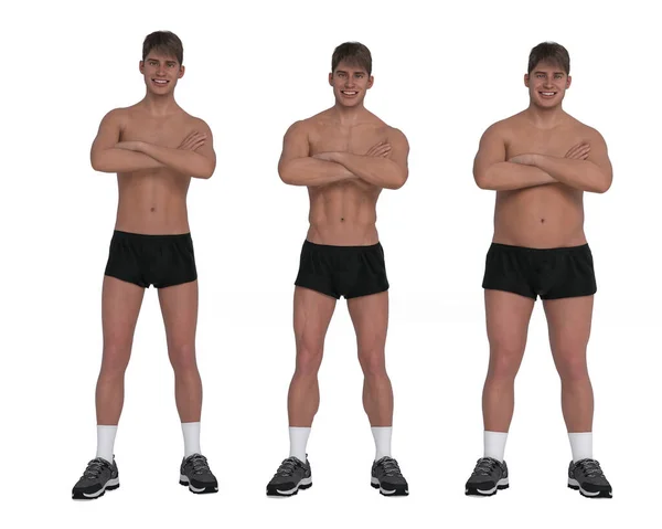 3Dレンダリング 男性の体の形状の多様性を含む検収曲線 痩身タイプ Mesmorph 筋肉タイプ Endmorph 重量タイプ — ストック写真