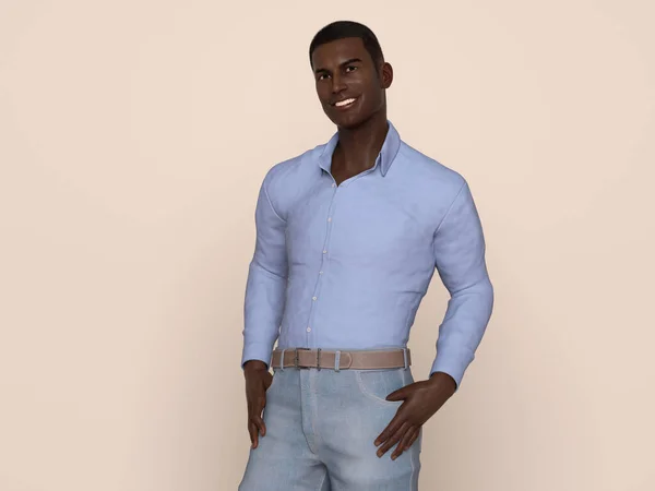 Render Porträtt Leende Ung Stilig Man Bär Casual Shirt Studion — Stockfoto