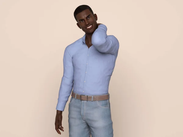 3Dレンダリング スタジオの背景にカジュアルなシャツを着た笑顔の若いハンサムな男の肖像画 リラックス — ストック写真