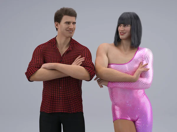 3D Render : Portrait of a person with display two different characters, one is a male character , another is female character looking to each other