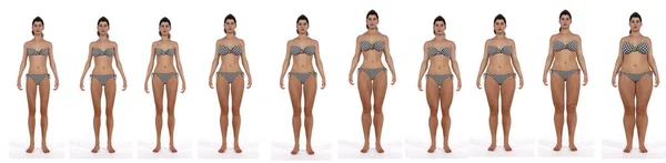 Render Diversiteit Van Vrouwelijke Lichaamsvorm Inclusief Ectomorf Skinny Type Mesomorf — Stockfoto