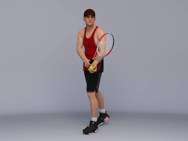 Render Portrait Complet Joueur Tennis Masculin Produit Agit Dans Session — Photo