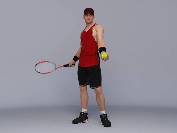 Render Full Body Portrait Male Tennis Player Performing Acting Training — Stock Photo, Image
