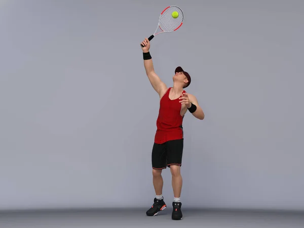 3D Render : Full body portrait of male tennis player is performing and acting in training session