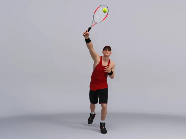 3D Render : Full body portrait of male tennis player is performing and acting in training session