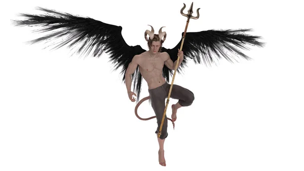 Boyutlu Canlandırma Cadılar Bayramı Için Kanatlı Mızraklı Erkek Şeytan Karakteri — Stok fotoğraf