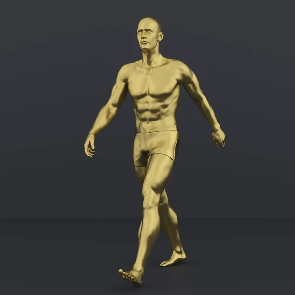 Render Erkek Oyunculuğun Altın Dokusunun Portresi Vücuduna Günlük Bir Hareketle — Stok fotoğraf