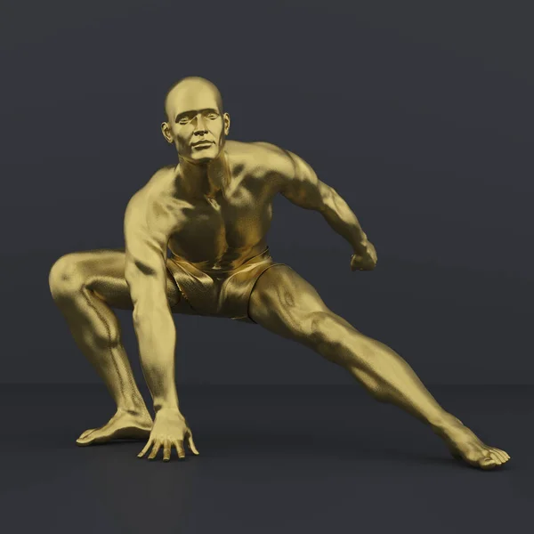 Render Retrato Textura Dourada Personagem Masculino Atuando Posando Seu Corpo — Fotografia de Stock