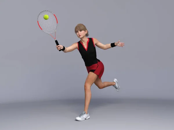 Рендер Тренировочной Сессии Представлен Полный Портрет Женщины Теннисистки — стоковое фото