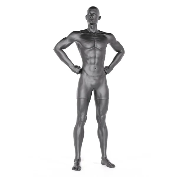 3Dレンダリング 鉄金属の質感の男性の肖像画は 一般的な日常のジェスチャーで彼の体をポーズ — ストック写真