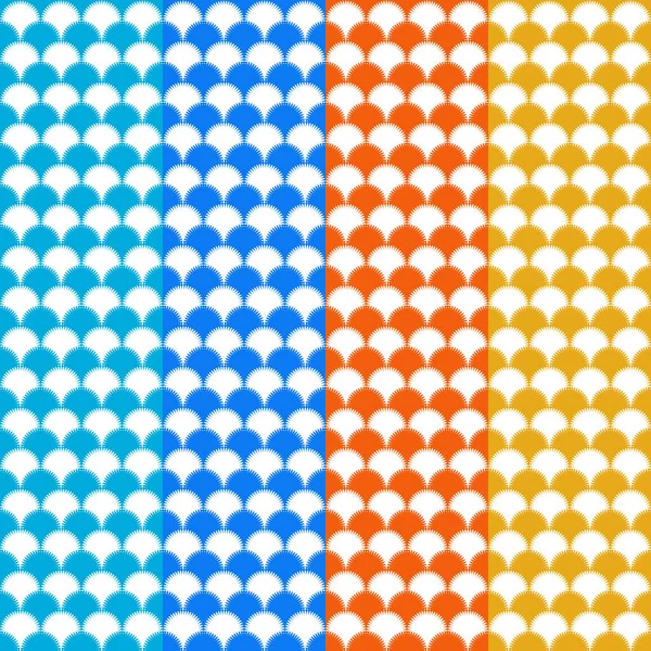 矢量无缝图案 4列不同颜色图案的东方日本柱和圆形曲线对象的中国柱 — 图库矢量图片