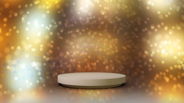 3D Render: 3D soyut geometri şekilli sahne. Podyum platformu ürün veya nesne görüntülemek için sahne oluşturur, Bokeh arkasında