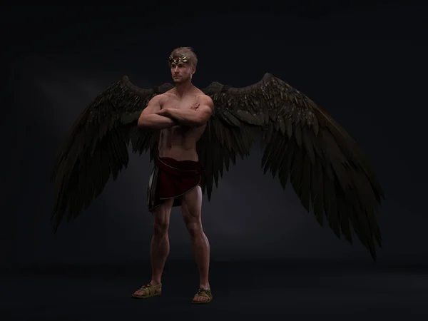 3D渲染 带翅膀的英俊勇士男性天使的肖像 具有工作室背景 胸围概念 — 图库照片
