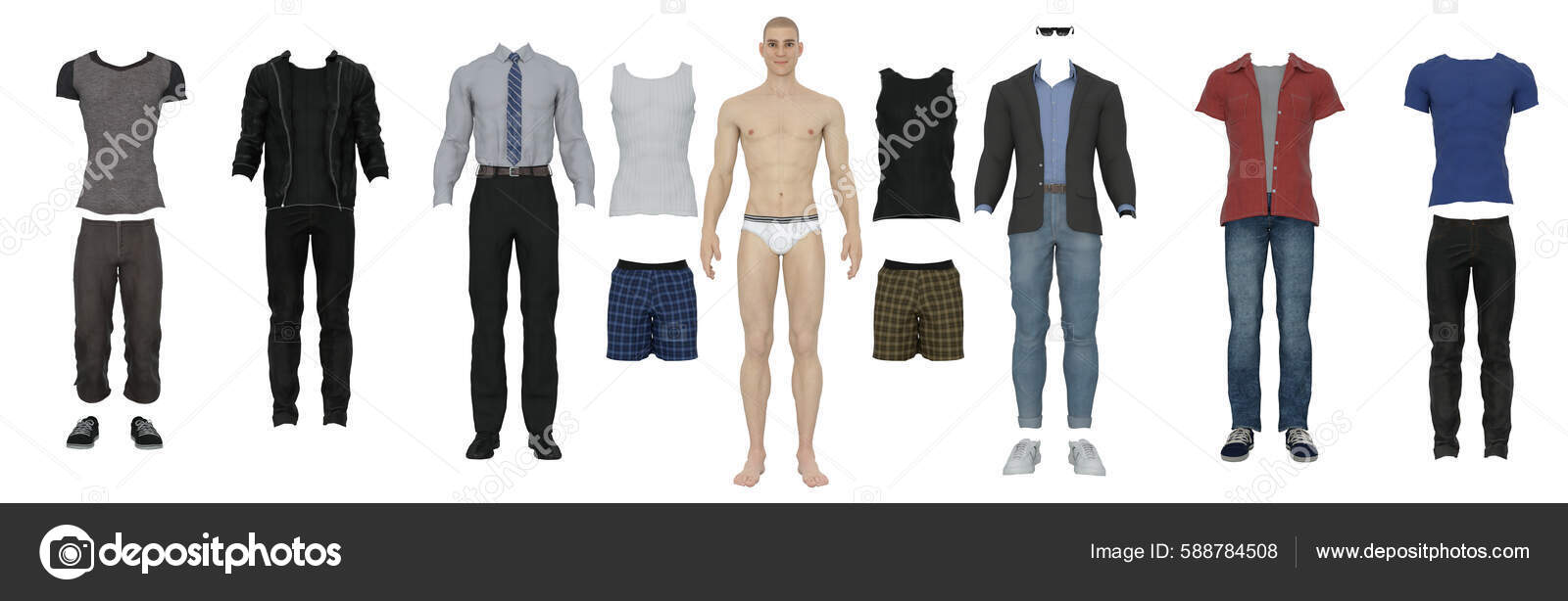 Render Paper Doll Man Different Various Outfits Modern Casual Stylish Stock  Photo by ©treetons 588784508