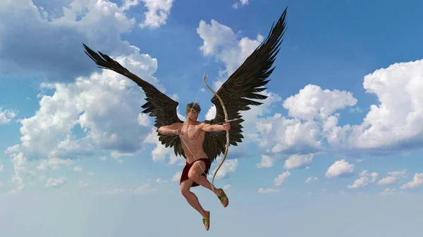 Render Portrait Handsome Warrior Male Angel Wings Sky Background Pin — Foto Stock