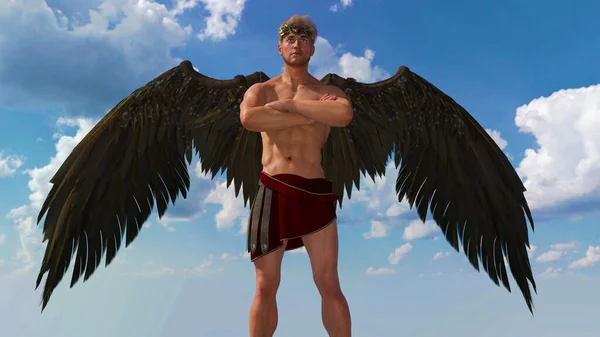 Render Portrait Handsome Warrior Male Angel Wings Sky Background Pin — Zdjęcie stockowe