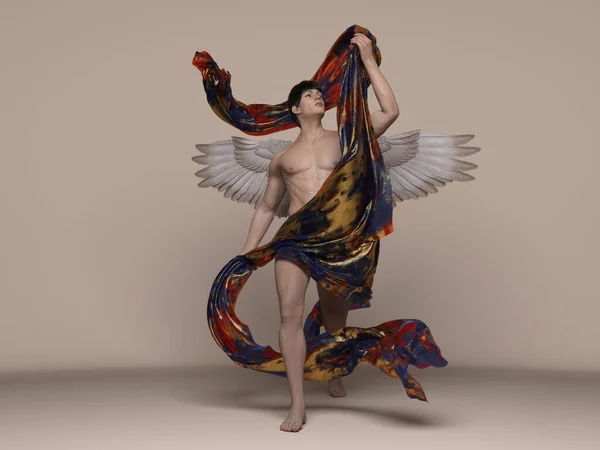 Render Portrait Handsome Male Angel Dynamic Fabrics Pin Concept Super — 图库照片