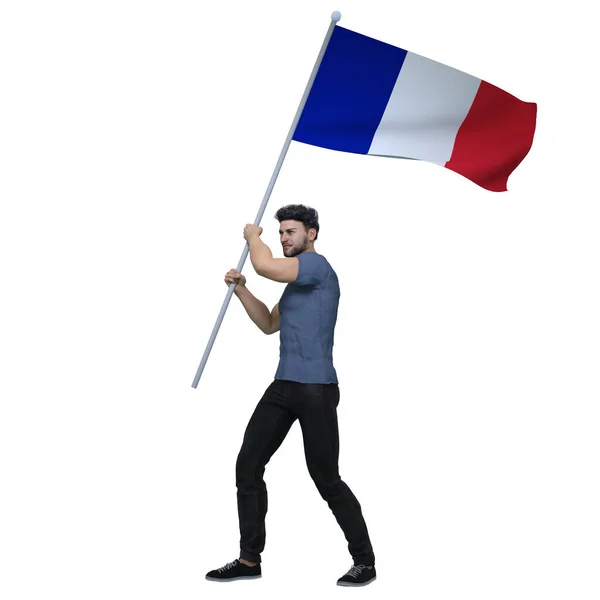 Рендер Француз Тримає Розмахує Прапором Франції Щоб Отримати Важливу Подію — стокове фото