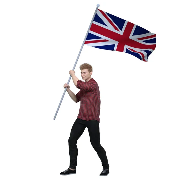 Render English Man Holding Waving England Country Flag Cerebrate Important — ストック写真
