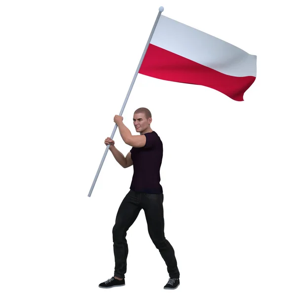 Render Polish Man Holding Waving Poland Country Flag Cerebrate Important — Zdjęcie stockowe