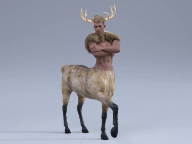 3D Rendering : A portrait of the handsome male centaur posing his body with the studio background, centaur breed hybrid with deer horn clipart