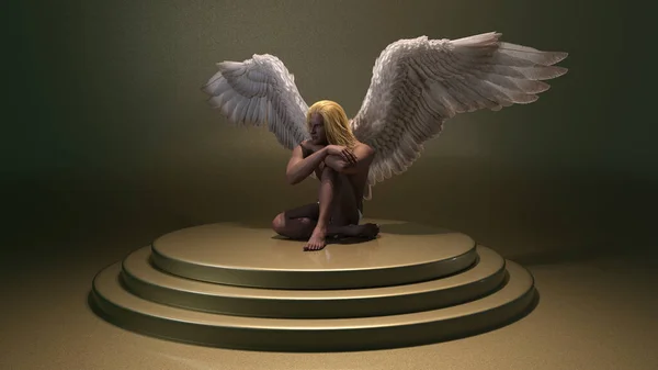 Render Portrait Male Fallen Angel Left Alone Sitting Triple Gold — Stockfoto