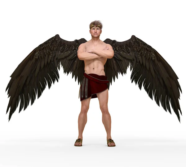 Render Portrait Handsome Warrior Male Angel Wings White Isolated Background — Zdjęcie stockowe