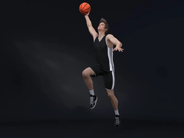 3D渲染 具有演播室背景的男性篮球运动员的动作镜头 — 图库照片