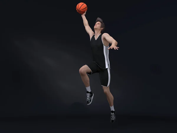 Render Action Shot Dari Pemain Basket Pria Bergerak Dengan Latar — Stok Foto