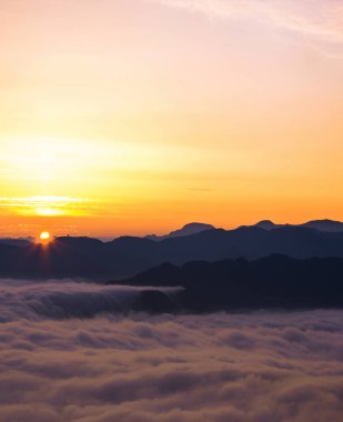 Muhteşem yaz manzarası, muhteşem gün batımı manzarası, dağlardaki güzel doğa arka planı, Karpat dağları, Ukrayna, Avrupa
