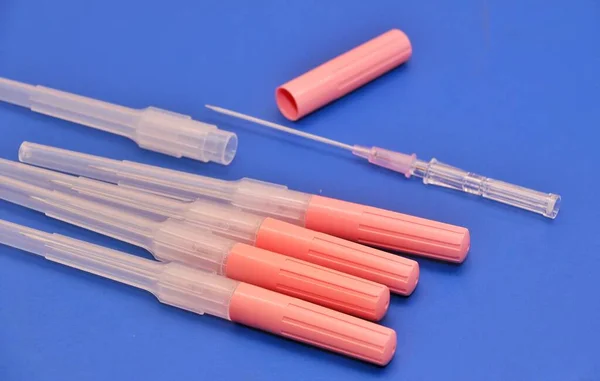 Long Needles Used Puncturing Artery Vein Secured Cap Image Isolated — Stock Photo, Image