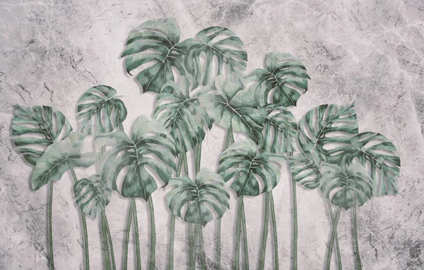 Tropikalne Drzewa Liście Mglistym Projekcie Tapety Leśnej Ilustracja — Zdjęcie stockowe
