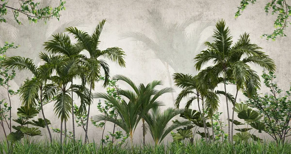 Tropické Stromy Listy Mlhavém Lesním Designu Tapet Ilustrace — Stock fotografie