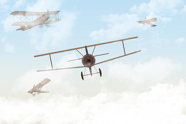 Воздушные шары и бипланы детская комната обои