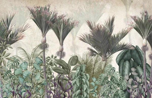 Dijital Baskı Duvar Kağıdı Için Tropikal Ağaç Yapraklar Özel Tasarım — Stok fotoğraf