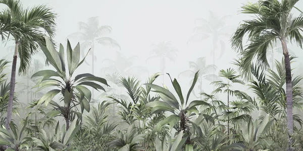 tropical trees and leaves for digital printing wallpaper, custom design wallpaper - 3D illustration