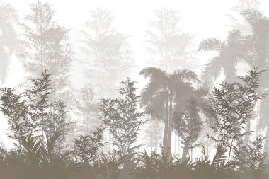 Dijital baskı duvar kağıdı için tropikal ağaç ve yapraklar, özel tasarım duvar kağıdı - 3D illüstrasyon