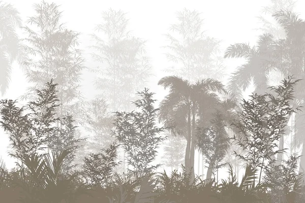 Dijital baskı duvar kağıdı için tropikal ağaç ve yapraklar, özel tasarım duvar kağıdı - 3D illüstrasyon