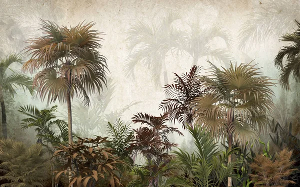 tropical trees and leaves for digital printing wallpaper, custom design wallpaper - 3D illustration