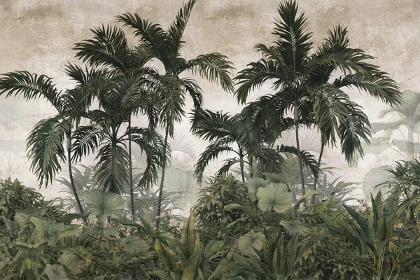 tropical trees and leaves for digital printing wallpaper, custom design wallpaper - 3D illustration