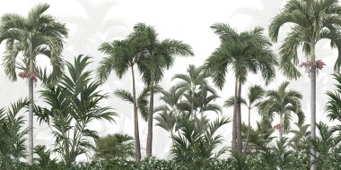 Dijital baskı duvar kağıdı için tropikal ağaç ve yapraklar, özel tasarım duvar kağıdı - 3D illüstrasyon