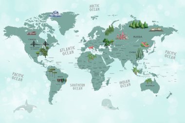 animals world map for kids wallpaper design clipart