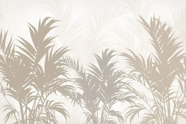 Sisli Orman Duvar Kağıdı Tasarımında Tropikal Ağaçlar Yapraklar Boyutlu Illüstrasyon — Stok fotoğraf