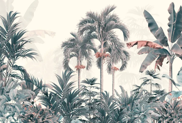Тропические Деревья Листья Цифровой Печати Обои Пользовательский Дизайн Обоев Иллюстрация — стоковое фото
