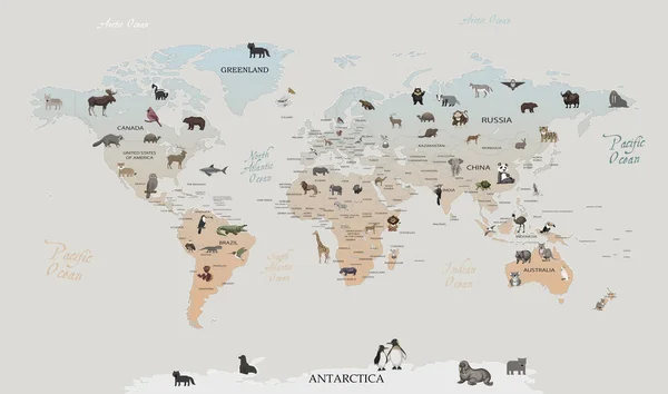 animals world map for kids wallpaper design