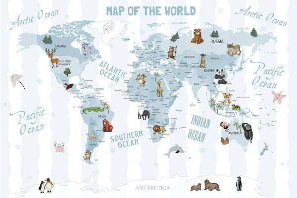 Animali Mappa Del Mondo Bambini Wallpaper Design — Foto Stock