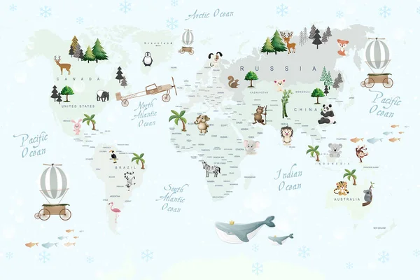 Zwierząt Świat Mapa Dla Dzieci Tapety Projekt — Zdjęcie stockowe